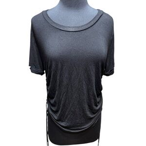 NWOT Paperoc Black Fitted Short Sleeve Top with Cinched Drawstring Sides Size L